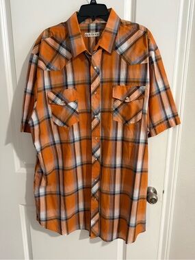 Men’s 3XLT Roper Orange and Blue Plaid Short-Sleeve Western Shirt